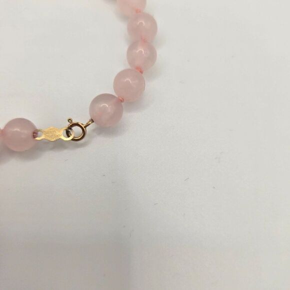 Vintage Pink Rose Quartz Beaded Necklace Heart Pendant 14K Gold Accents Pearls 1 - Picture 4 of 4